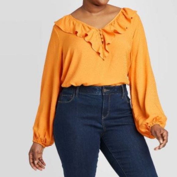 NWT- Ava & Viv PLUS L/S Ruffle Blouse - Picture 1 of 2